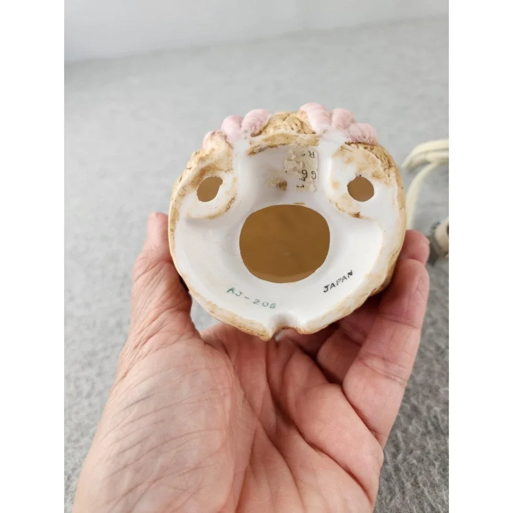 Vintage Ceramic Owl Table Lamp Night Light Retro Lighted Eyes Mid Century Pink